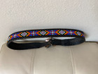 Vintage 1991 Seed Bead Black Leather Belt Silver Native Western Colorful Size 32