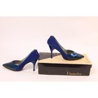 1950s 1960s Blue Pointed Bow Detail High Heel Shoes Pumps By Jacqueline-size 7