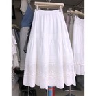 Women   s White Embroidered Cottagecore Eyelet Lace Elastic Waist Maxi Skirt