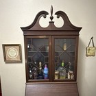 Antique Brown Wood Secretary Desk W  Glass Cabinet  Drop-front  4 Drawers