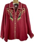 Vtg Bob Mackie Wearable Art Xl Red Reindeer Shirt Denim Embroidery Rudolf Button