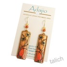 Adajio Earrings Autumn Orange   Apricot Column With Floral Overlay Handmade Usa