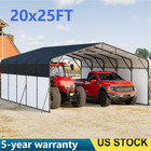 20x25ft Metal Carport With Led Light Portable Car Garage Removable Pe Sidewalls