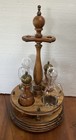 Antique Victorian Cruet Set Rotating Stand Glass Brass