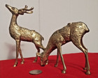 Vtg Pair Brass Deer Figures Figurines Spotted Buck Doe
