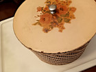 Harvey Pink   Peach Vintage Wicker   Wood Round Floral Decal Sewing Basket Box