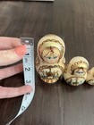 Russian Nesting Dolls Set Of 5 Miniature Wood Burned Hand Painted Gold Gilt