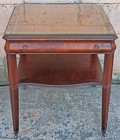 Antique Chippendale Solid Mahogany Leather Glass Top Side Accent End Nightstand