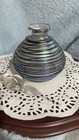 Vintage Glass Art Iridescent Spun Threaded Perfume Bottle With Twisted Dauber