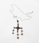 Vintage Sterling Silver Amethyst Yalalag Cross W Dangles Necklace Mexico
