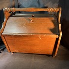 Vintage Wood Sewing Box Basket Double Hinged Top Handle 12x10x12