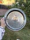 Vintage No Identify Silver Plated Ornate Design 12 5    Round Serving Tray Platter