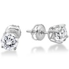 1ct Round Diamond Stud Earrings In 14k Whte Gold With Screw Backs