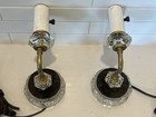 Vintage Pair Art Deco Glass   Brass Wall Sconces Light Fixtures Mid Century