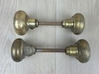 Vintage antique Brass Door Knobs W  Spindle Round Classic Plain Patina Rustic