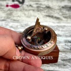 Vintage Brass Engraved Working Pocket Compass With Wooden Case Gift Item