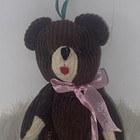 Vintage Miniature Dark Brown Corduroy Teddy Bear Jointed Plush Hanging Ornament
