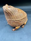 Vintage Chinese Wicker Frog Toad Zhejiang Handicraft Rattan Basket Wood Feet