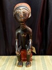 Hand Carved West African Wood Statue Seated Man   Akan Tribal Art Ghana 19  Tall