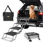 Folding Aluminum Pet Car Stairs 4 Step Nonslip Ramp Support 250lbs Dog Access 