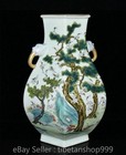 16 6  China Qianlong Marked Pastel Porcelain Pine Red-crowned Crane 2 Ear Bottle