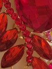 Huge 4  Holiday Stunning Red Glass Rhinestone Flower Brooch Pin Ca Usa E33