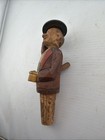Vintage Wooden Anri Mechanical Wine Bottle Stopper Cork Tips Hat Holding Stein