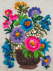 Vintage Framed Crewel Embroidery Floral Bouquet Vibrant Flower Pot 16 X 13 Read