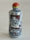 Antique Qing Daoguang Chinese Porcelain Snuff Bottle Blue   Red Figural 3 5   