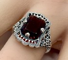 Vintage Style 925 Sterling Silver Simulated Garnet Filigree Ring           1191x
