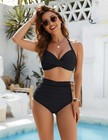 Women High Waisted Bikini Set Tummy Control 2 Piece Swimsuit Black S
