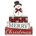 4 Pcs Christmas Table Decoration Snowman Wooden Block Merry Christmas Wood 