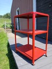 Vintage Red Metal Rolling Kitchen Bar Utility Cart Stamped Steel 3 Tiers 1950s