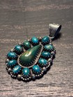 Kingman Turquoise Cluster Pendant   Sterling Silver Southwestern Style A081