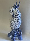 Beautiful Blue And White Fish Net On Porcelain Cockatiel Parrot Figurine 