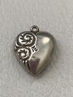 Antique Sterling Silver Art Nouveau Scrolls Repousse Puffy Heart Charm  2