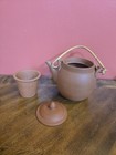 Old Chinese Yixing Zisha Red Clay Teapot  With Bamboo Handle   Good Condition