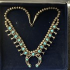 Vintage Navajo Sterling Silver Turquoise Squash Blossom Necklace Native American
