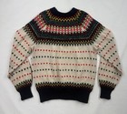 Vintage 1970s Nordic Fair Isle Hand Knit Sweater Geometric Pullover Medium