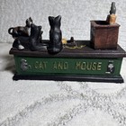 Vintage Cast Iron Cat And Mouse Mechanical Coin Bank 3 Cats Mouse Trap Folk Art