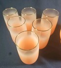 Vintage Mcm Blendo Frosted Orange  Pink   With Gold Trim - Pitcher   6 Glasses 