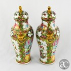 Chinese Porcelain Pair Of Vases  Mandarin  Rose Medallion Decoration  19th Cent