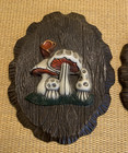 2 Vtg Mushroom Wall Plaques Wall Decor Art 1970s Retro Boho Pressed Foam 9 x7 