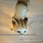 Porcelain White   Gray Tabby Kitten Cat Figurine With Blue Eyes