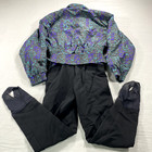 Vtg Tyrolia Ski Bib Womens Size 6 Black Blue Full Body Suit Down Fill Jacket 80s