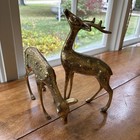 Vintage Large Brass Deer Buck And Doe Figurines  Solid Mcm