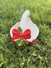 Vintage 1982 Fitz And Floyd Figural Basket With Handle Bows And Holly Goose