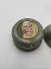 Vintage Aluminum Vanity Powder Puff Music Box Set Portrait Flower Repair parts