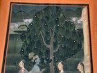 Vtg Indian Painting On Silk Of Hindu God Krishna Under Tree W  Worshipers Framed