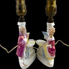 Antique German Porcelain Victorian Colonial Romantic Figural Lamp Set Marked